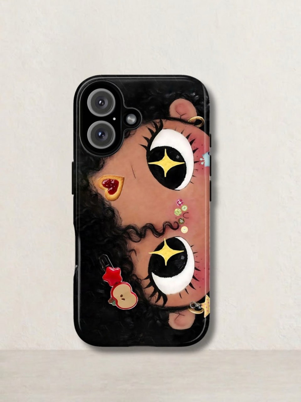 Cute Star-Eye Doll Art Phone Case - Black